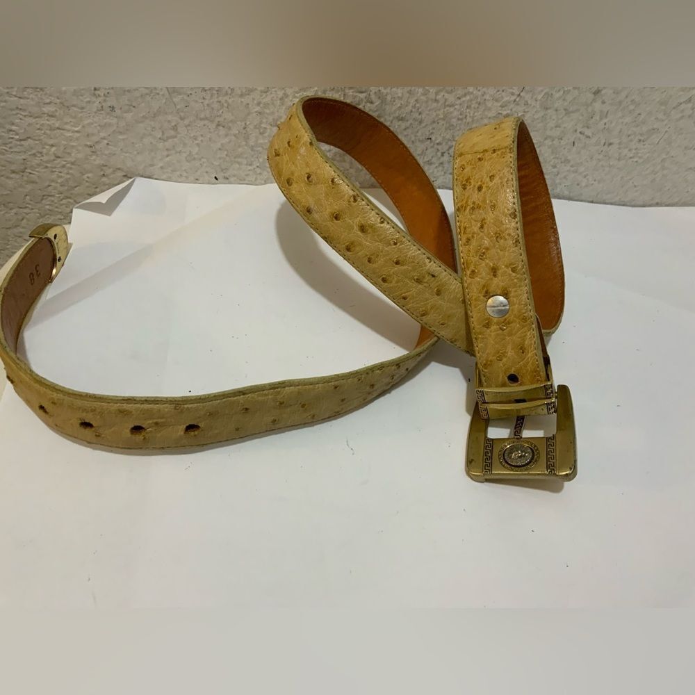 Vintage Western Ostrich Leather Print Belt In Size 38